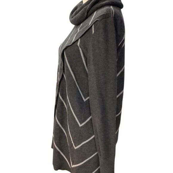 White House Black Market Pullover Wrap Sweater Gray Striped Turtleneck Womens M - Picture 3 of 10
